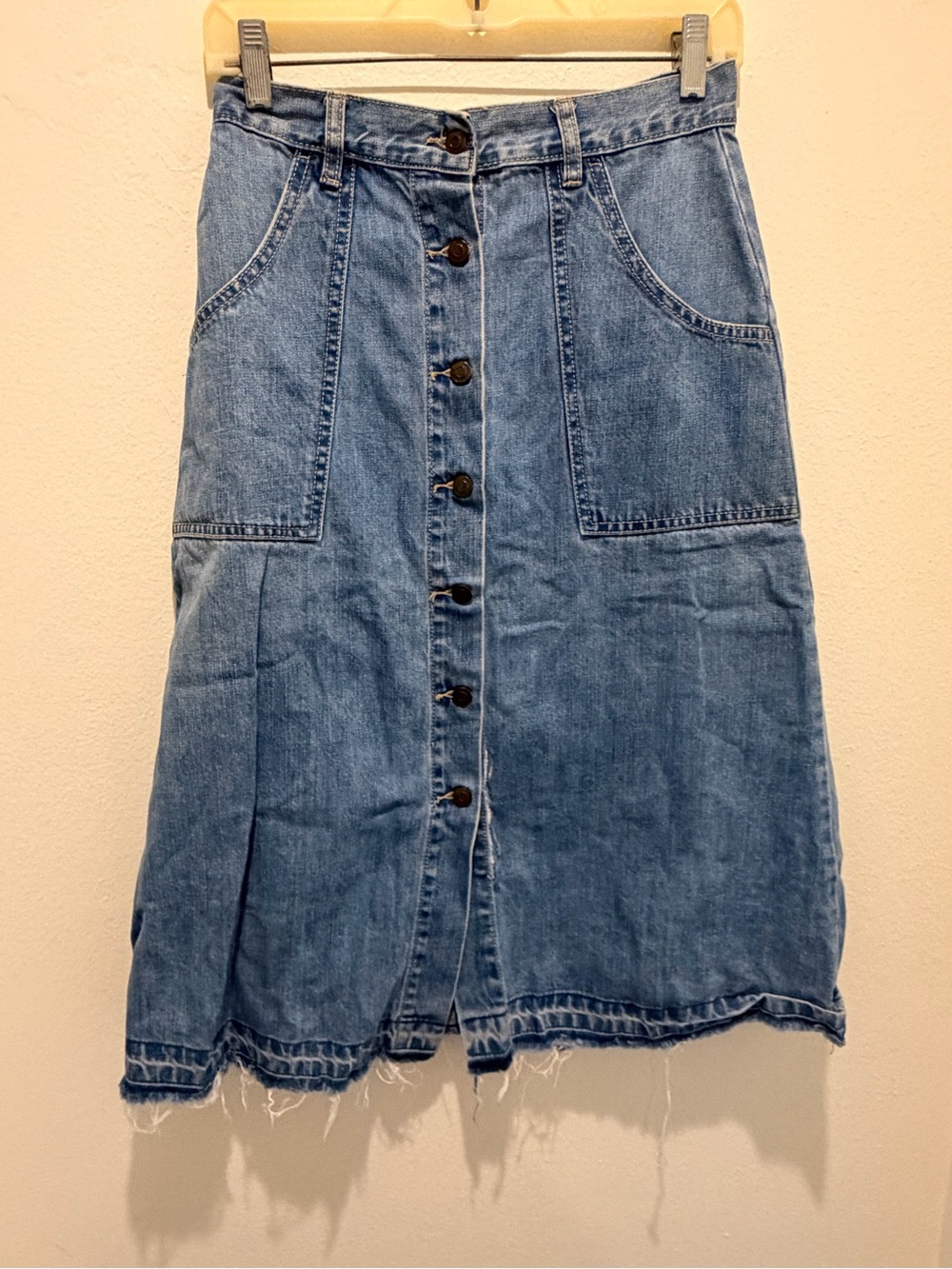 Free People Medium Blue Button-Front Denim Midi Skirt